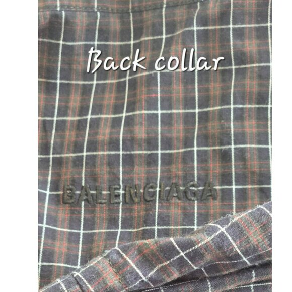 Balenciaga 39 Boxy Short Sleeve Shirt Button Up Oversized Plaid - Picture 7 of 9